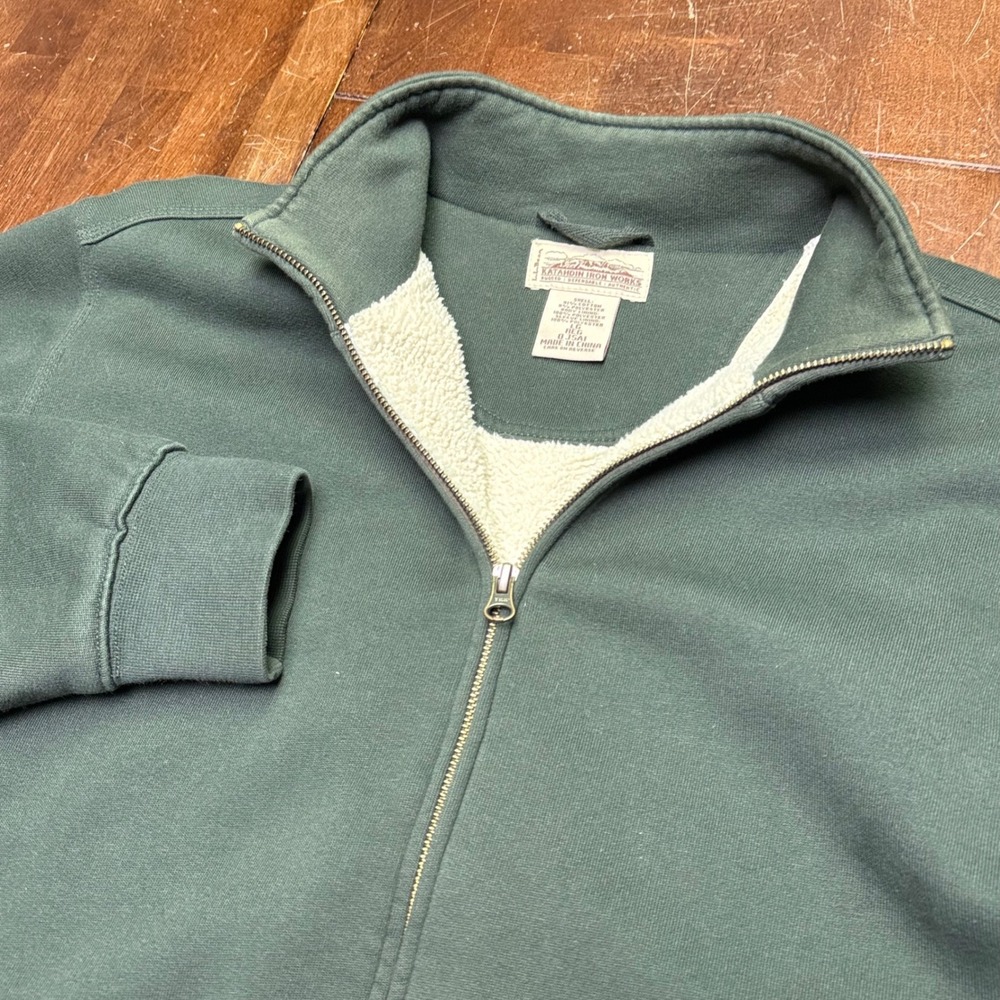 LL Bean Katahdin Iron Works Full Zip Sherpa Lined Sweatshirt Mens Large Green